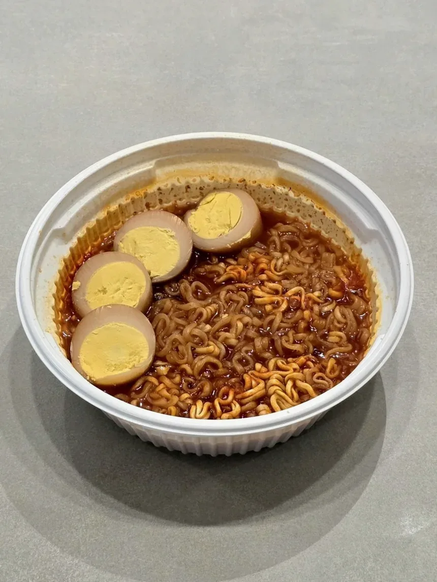 왕뚜껑 라볶이 조리법과 토핑 꿀조합 총정리 4 전자레인지로 조리 중인 컵라면 라볶이