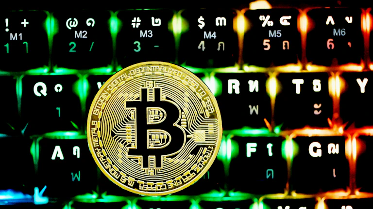 노트북으로 암호화폐 정보를 검색하는 사람